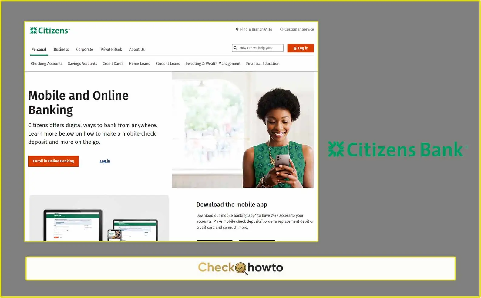 Online Banking for Citizens Bank - Enroll and Login