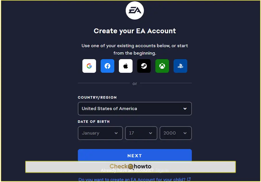 How to create an EA Account