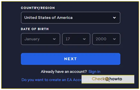 Select Your Region and Date of Birth | How to create an EA Account