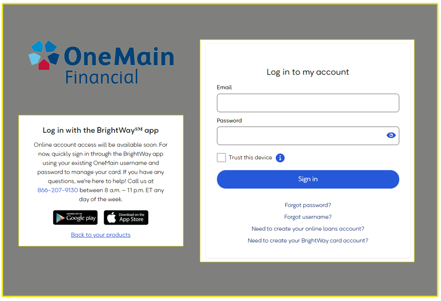 Brightway Credit Card Login (By OneMain Financial)